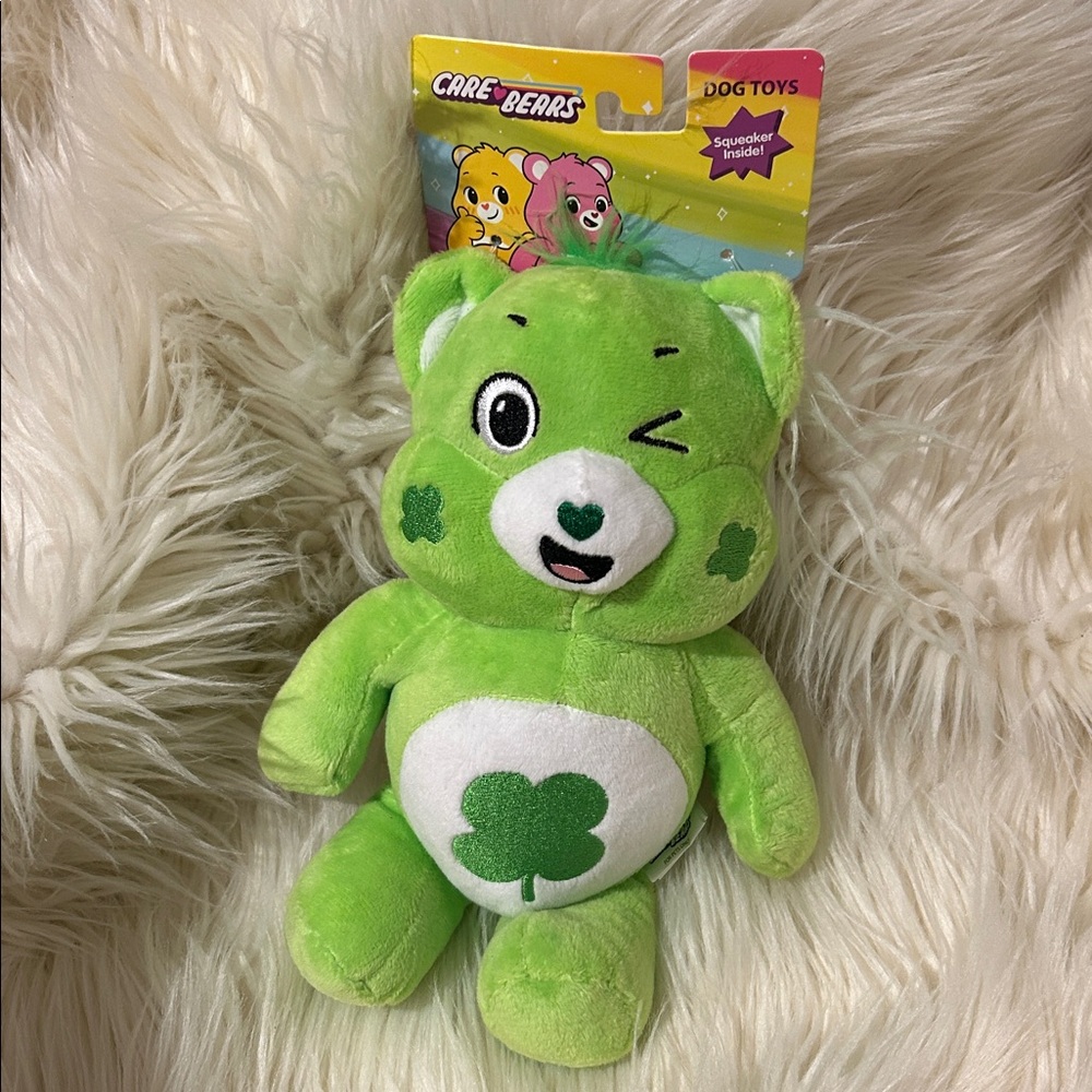 NEW! Care Bears Green Lucky Bear Plush Squeaky Dog Toy